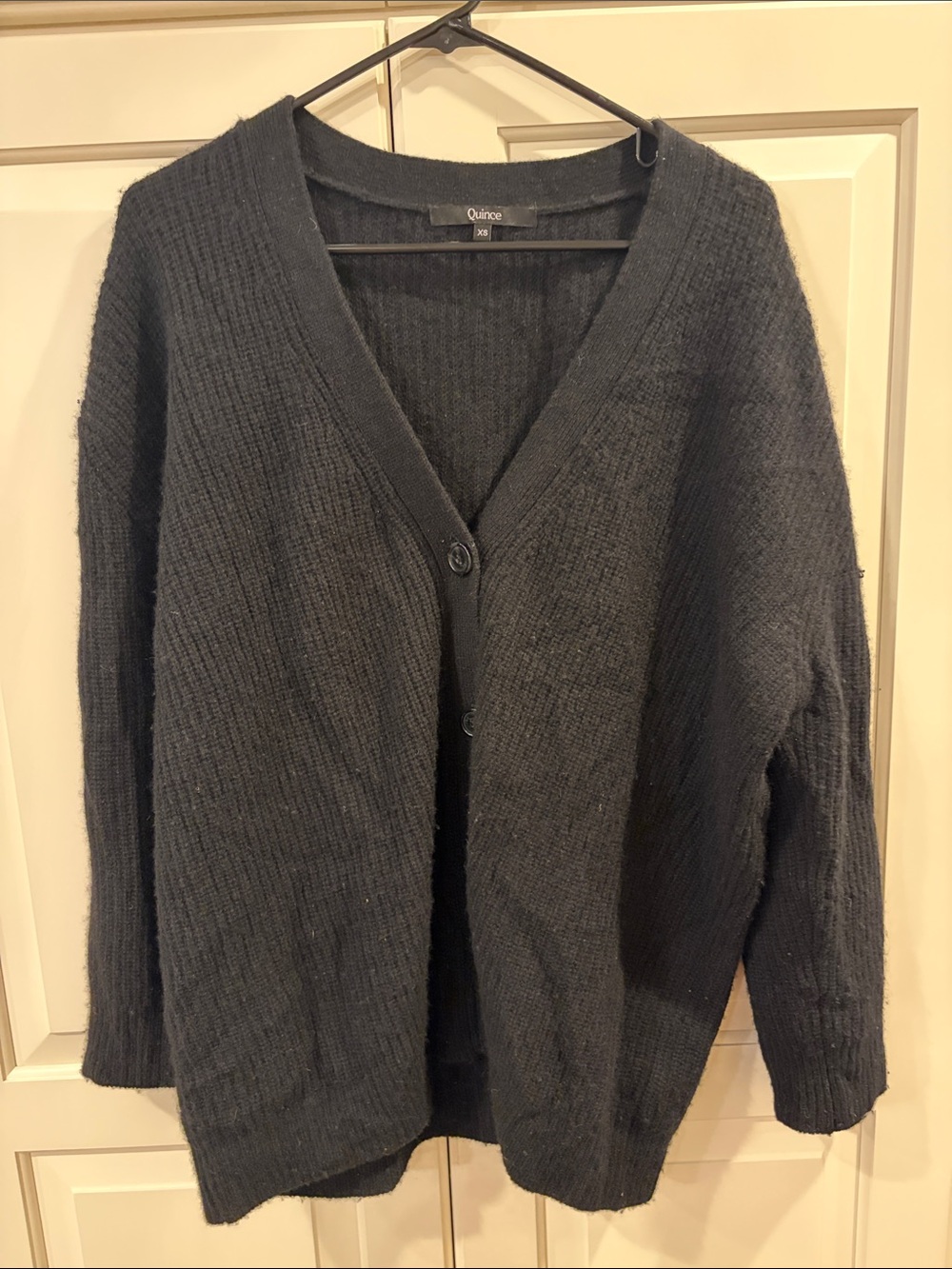 Quince 100% Cashmere Black V-Neck Button-Up Cardigan